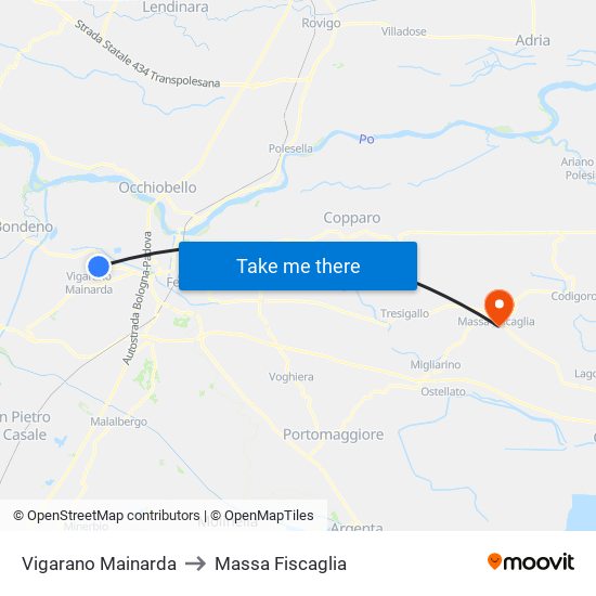 Vigarano Mainarda to Massa Fiscaglia map
