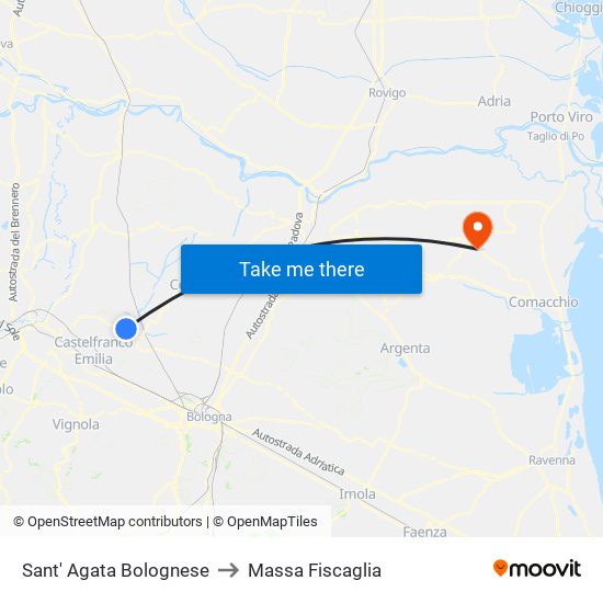 Sant' Agata Bolognese to Massa Fiscaglia map