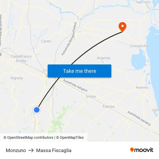 Monzuno to Massa Fiscaglia map
