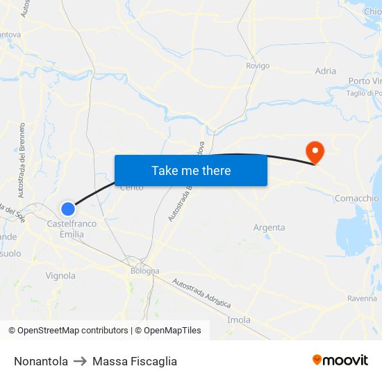 Nonantola to Massa Fiscaglia map