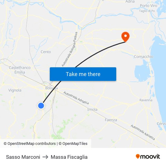 Sasso Marconi to Massa Fiscaglia map
