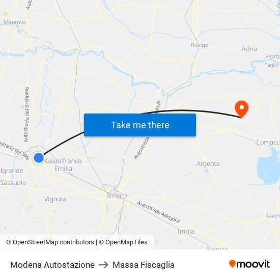 Modena  Autostazione to Massa Fiscaglia map