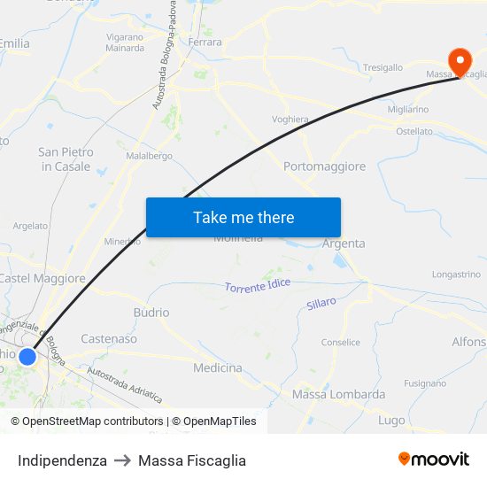 Indipendenza to Massa Fiscaglia map