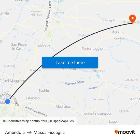 Amendola to Massa Fiscaglia map