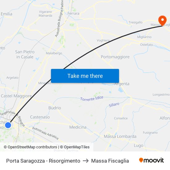 Porta Saragozza - Risorgimento to Massa Fiscaglia map