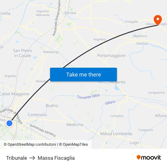 Tribunale to Massa Fiscaglia map