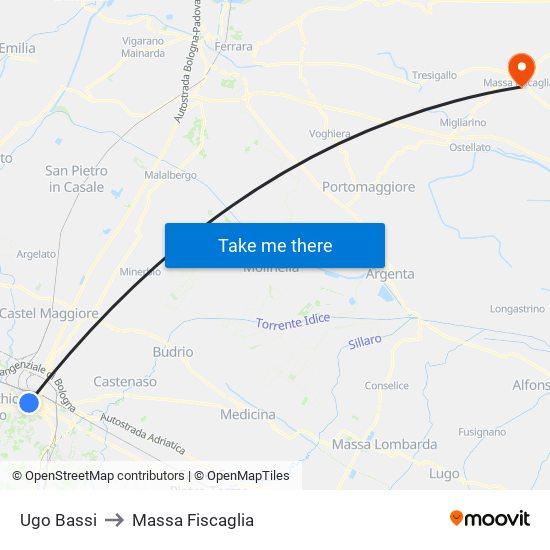 Ugo Bassi to Massa Fiscaglia map