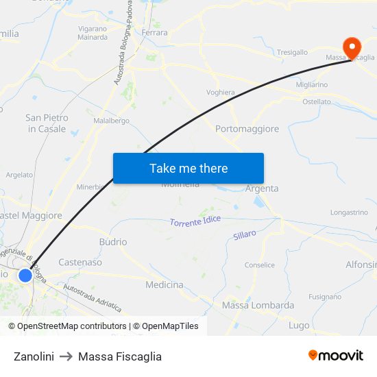 Zanolini to Massa Fiscaglia map