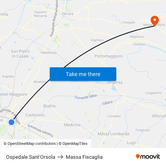 Ospedale Sant'Orsola to Massa Fiscaglia map