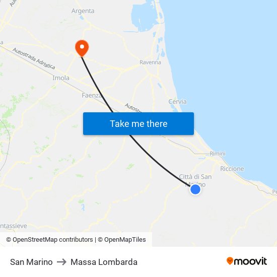 San Marino to Massa Lombarda map