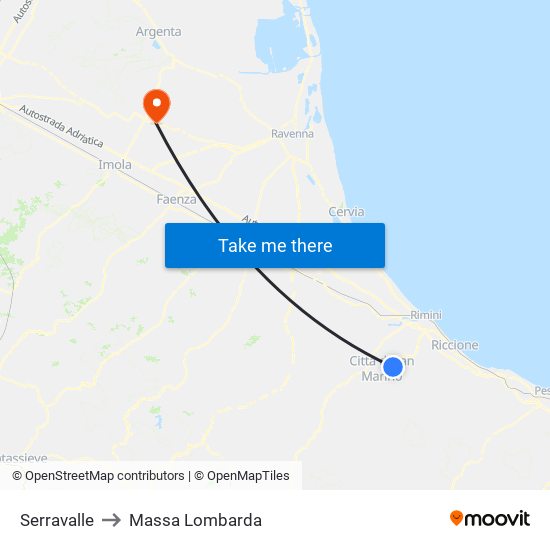 Serravalle to Massa Lombarda map