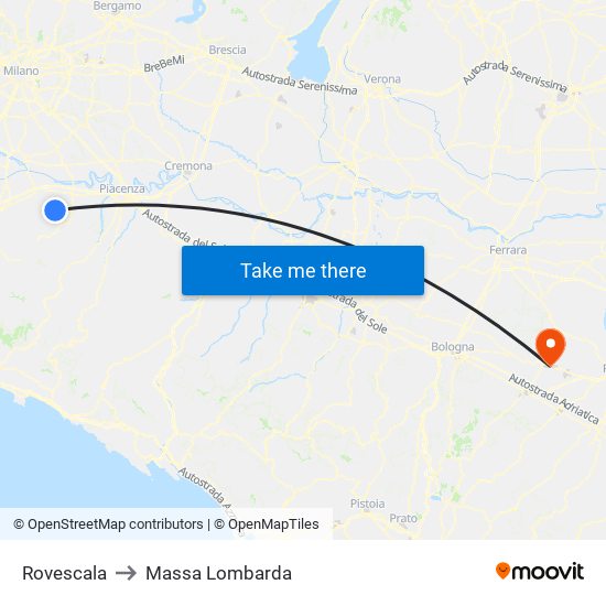 Rovescala to Massa Lombarda map