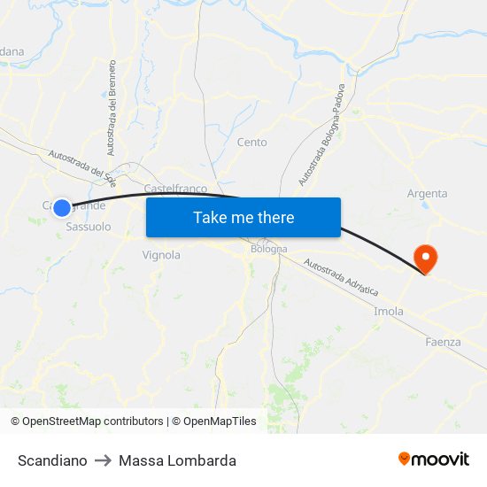 Scandiano to Massa Lombarda map