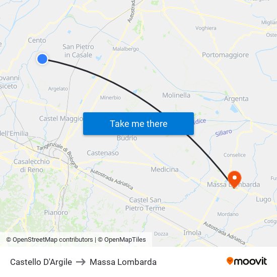 Castello D'Argile to Massa Lombarda map