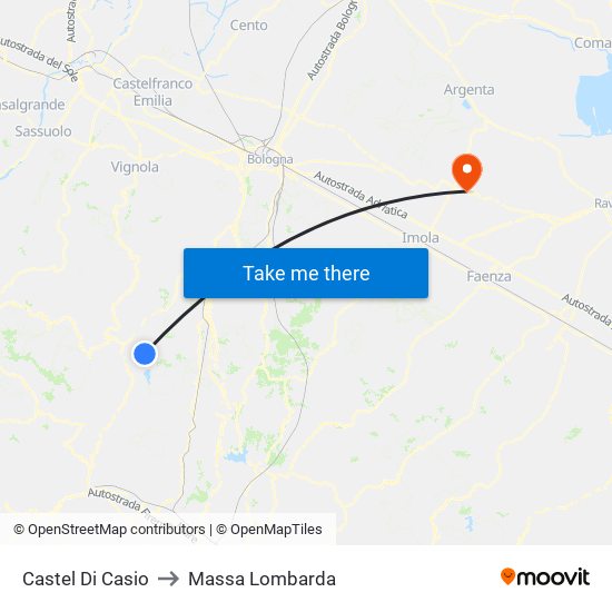 Castel Di Casio to Massa Lombarda map