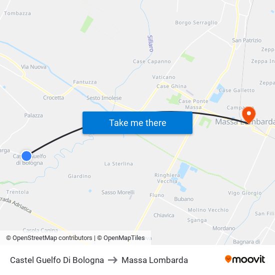 Castel Guelfo Di Bologna to Massa Lombarda map