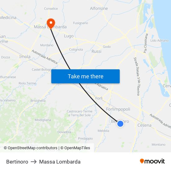 Bertinoro to Massa Lombarda map