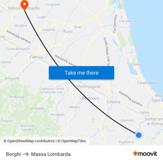 Borghi to Massa Lombarda map