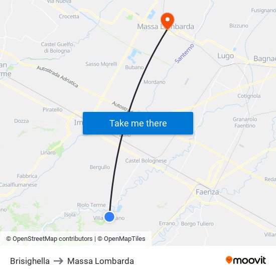 Brisighella to Massa Lombarda map