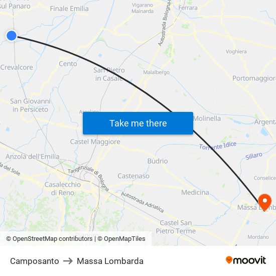 Camposanto to Massa Lombarda map