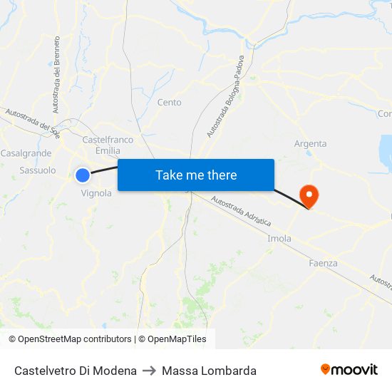 Castelvetro Di Modena to Massa Lombarda map