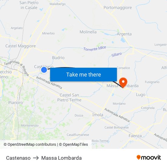 Castenaso to Massa Lombarda map