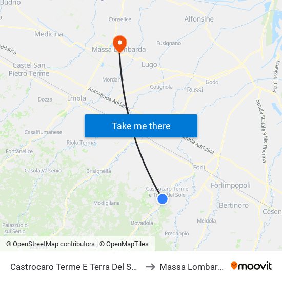 Castrocaro Terme E Terra Del Sole to Massa Lombarda map