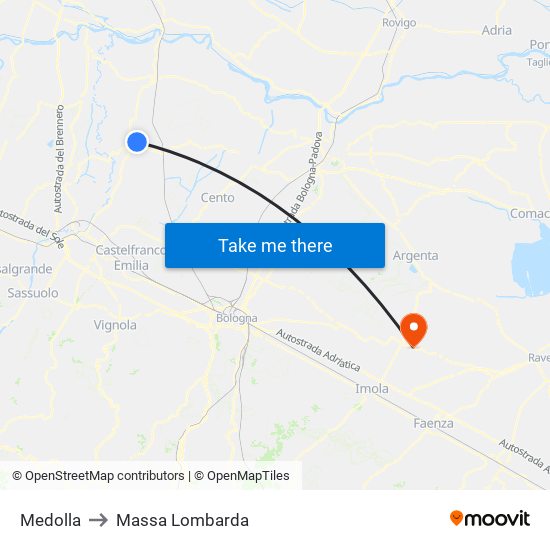 Medolla to Massa Lombarda map