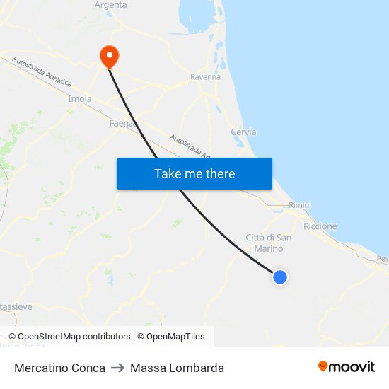 Mercatino Conca to Massa Lombarda map