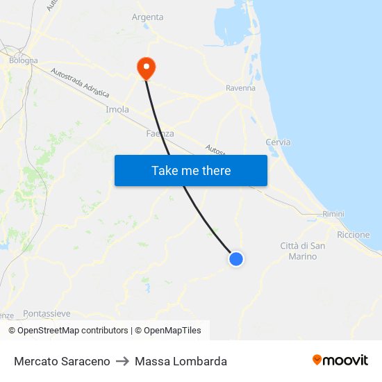 Mercato Saraceno to Massa Lombarda map