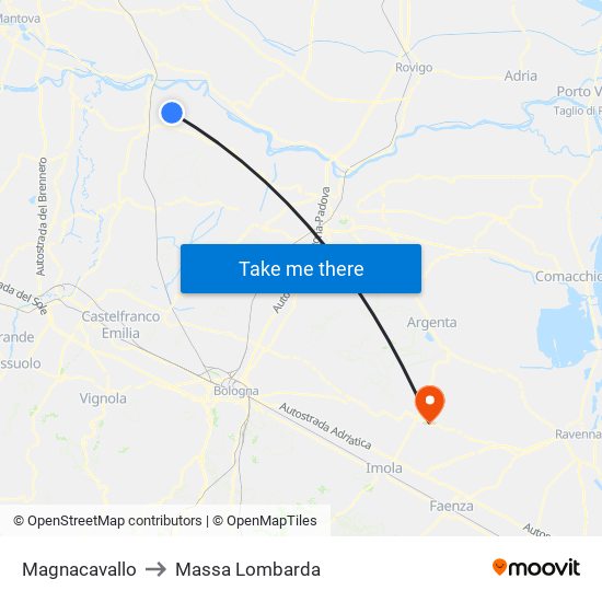 Magnacavallo to Massa Lombarda map