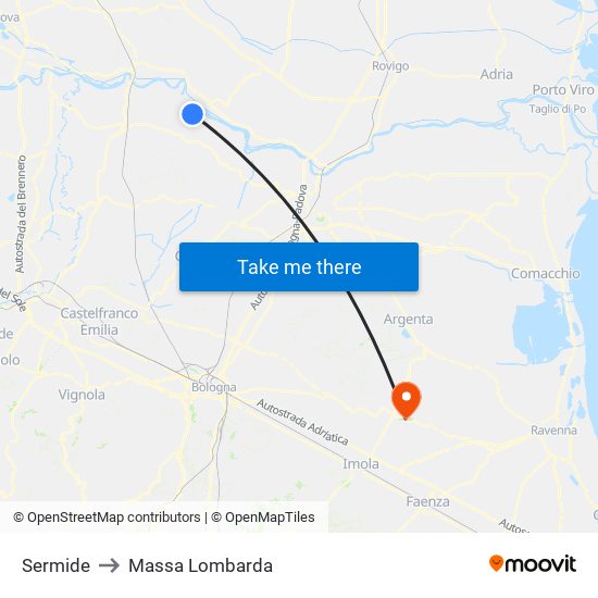 Sermide to Massa Lombarda map