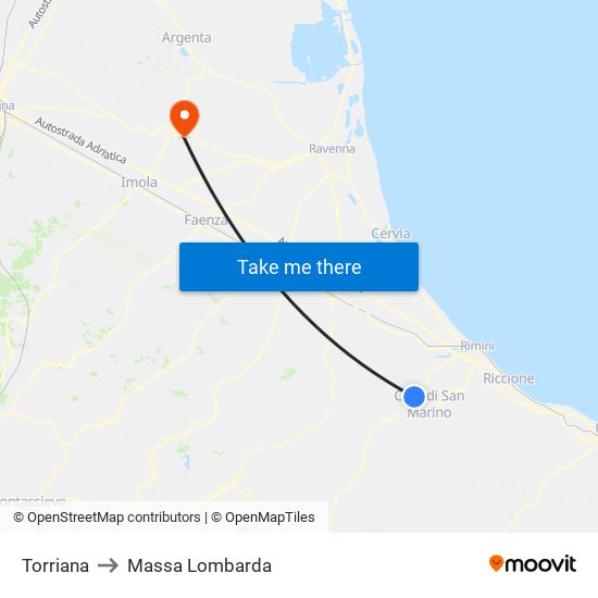 Torriana to Massa Lombarda map