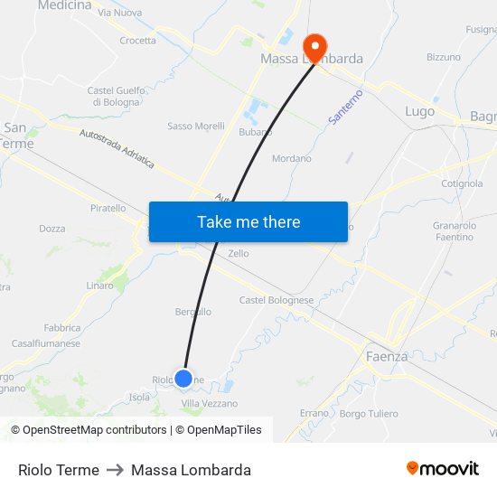 Riolo Terme to Massa Lombarda map