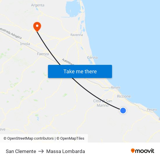 San Clemente to Massa Lombarda map