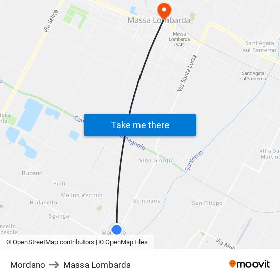 Mordano to Massa Lombarda map