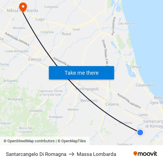 Santarcangelo Di Romagna to Massa Lombarda map