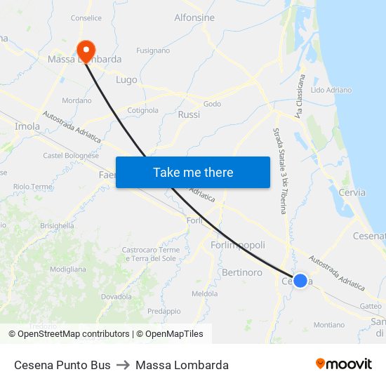 Cesena Punto Bus to Massa Lombarda map