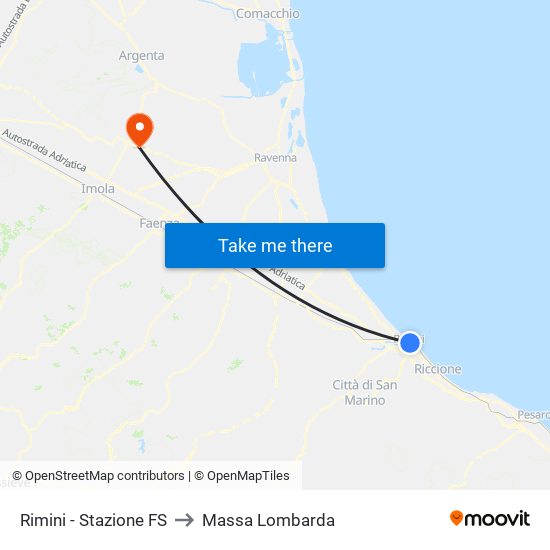 Rimini - Stazione FS to Massa Lombarda map