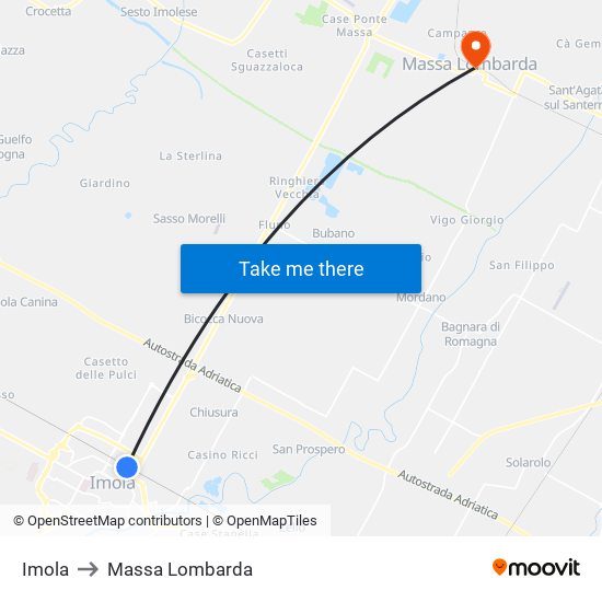 Imola to Massa Lombarda map