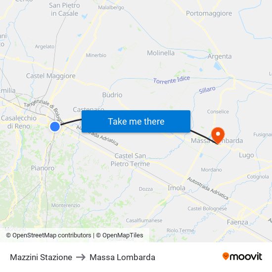 Mazzini Stazione to Massa Lombarda map