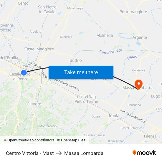Centro Vittoria - Mast to Massa Lombarda map