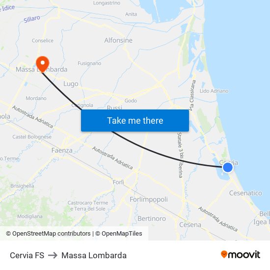 Cervia FS to Massa Lombarda map