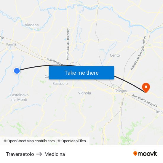 Traversetolo to Medicina map