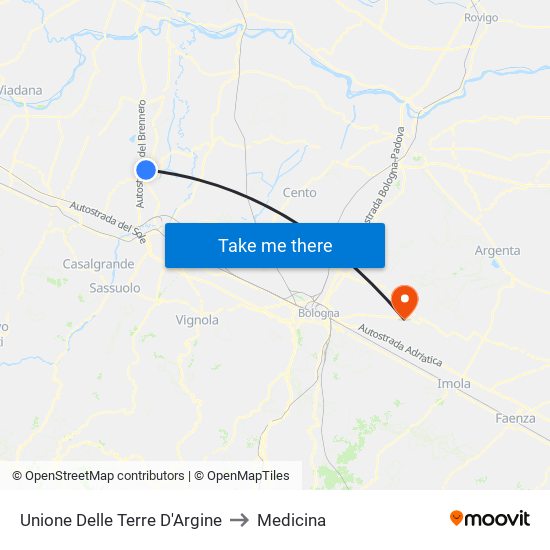 Unione Delle Terre D'Argine to Medicina map