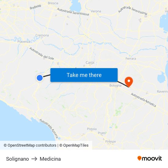 Solignano to Medicina map