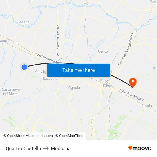 Quattro Castella to Medicina map