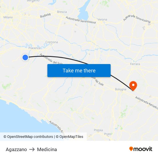 Agazzano to Medicina map
