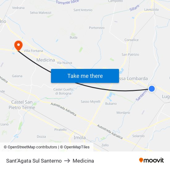 Sant'Agata Sul Santerno to Medicina map