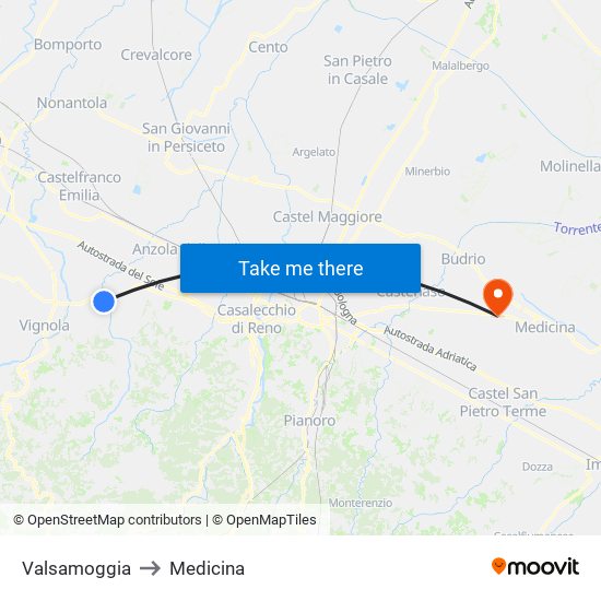 Valsamoggia to Medicina map